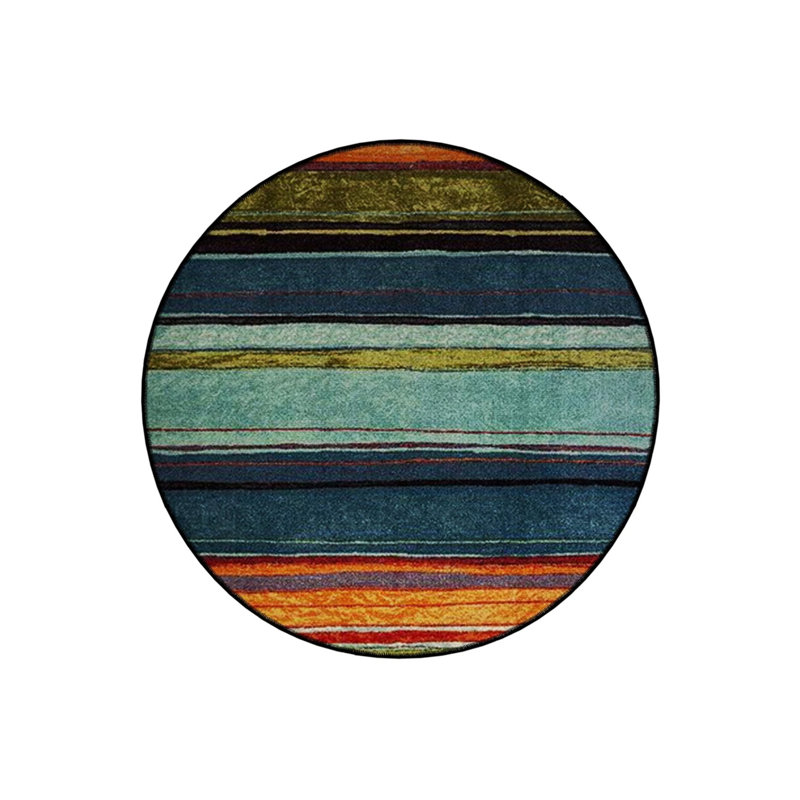 Woven Base Modern Decorative Carpet With Colorful Line Details, Round 4'