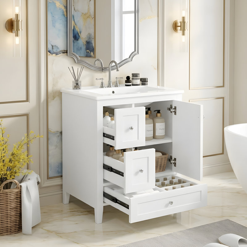 Meuble-lavabo 24 po avec lavabo et rangement polyvalent, Blanc
