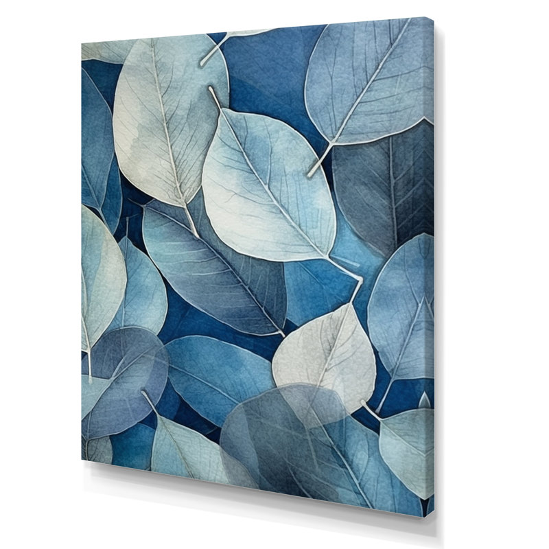 " Gray Blue Leafs Harmony ", Wrapped Canvas, 44" H x 34" W x 1.5" D