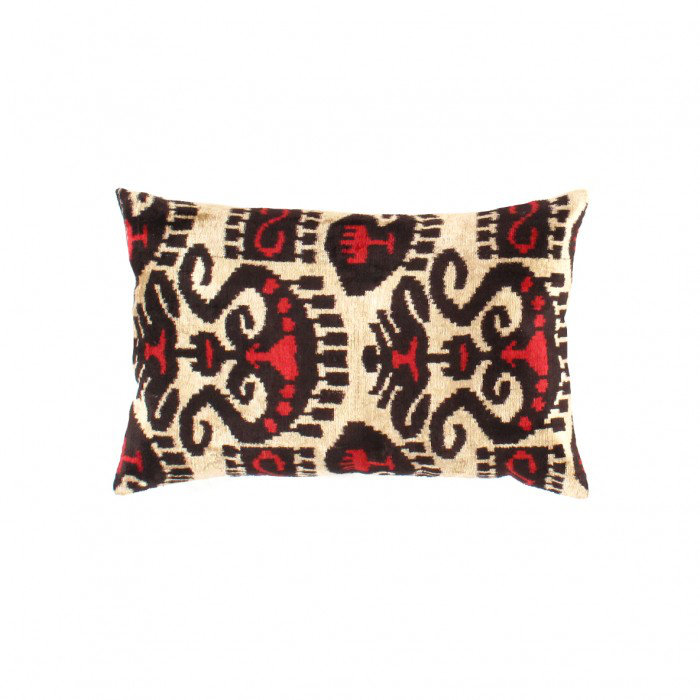 Oreiller en soie TI 162 TI 162, Ikat noir / rouge / beige
