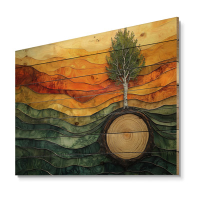 Nature Birch Tree With Roots Of Serenity III - Tree Wood Wall Art - On Natural Pine Wood