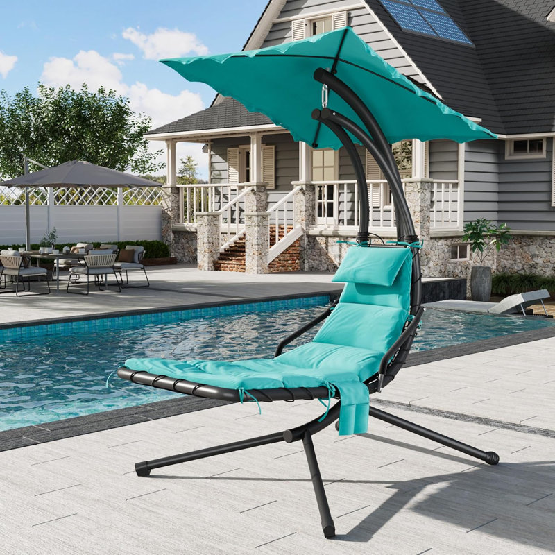 Chaise longue avec baldaquin et auvent pour parasol, Vert