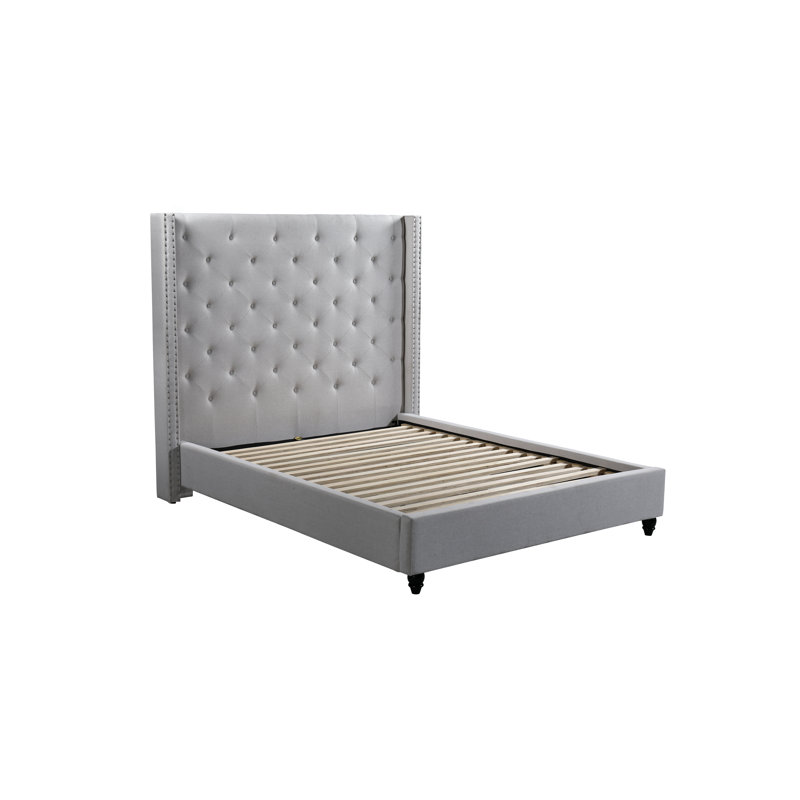 Upholstered Wingback Bed, Beige, Queen