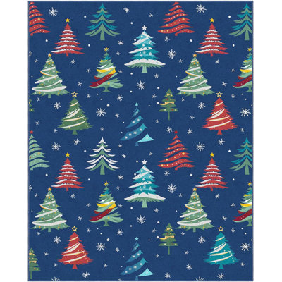 8x10 Christmas Area Rug, Washable Low Pile with Non Slip Backing for Living Room, Blue