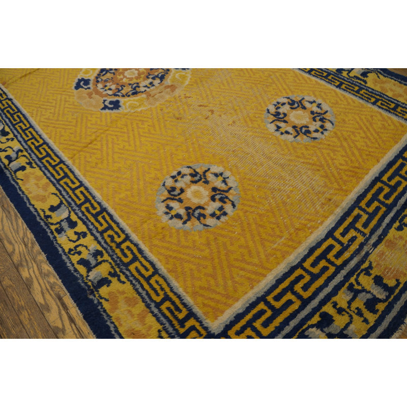 Tapis de couloir antique en laine jaune