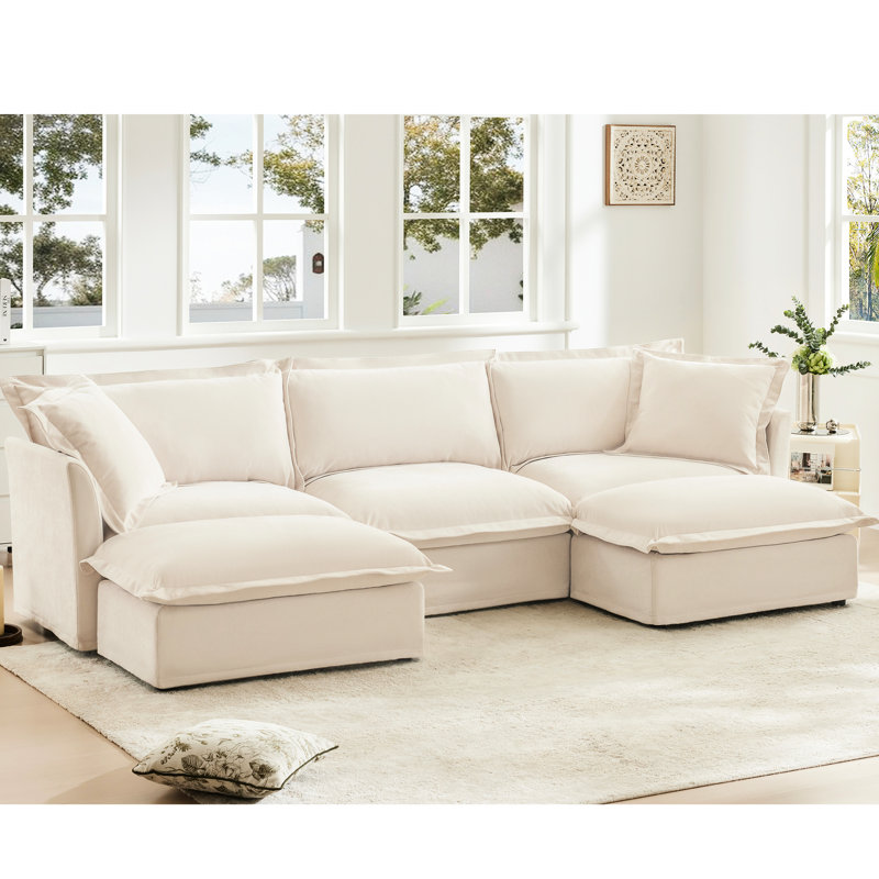Canapé modulaire 3 places à assise profonde, housse en chenille, salon élégant et confortable, style moderne