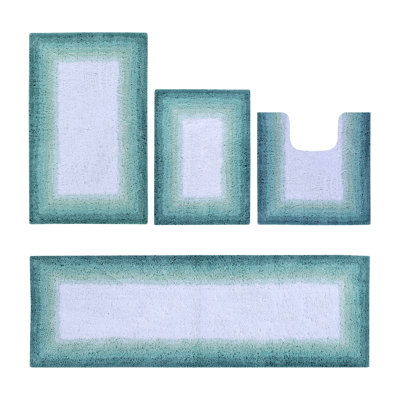 Ensemble de tapis pour salle de bain 100% coton Makaylla 4 pièces avec envers antidérapant, lavable à la machine, luxueux motif ombré super absorbant et tapis de bain touffeté pour la salle de bain