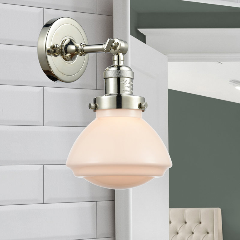 Chesterville Armed Sconce, 6 Watt Vinage LED Bulb, Matte White, Polished Nickel