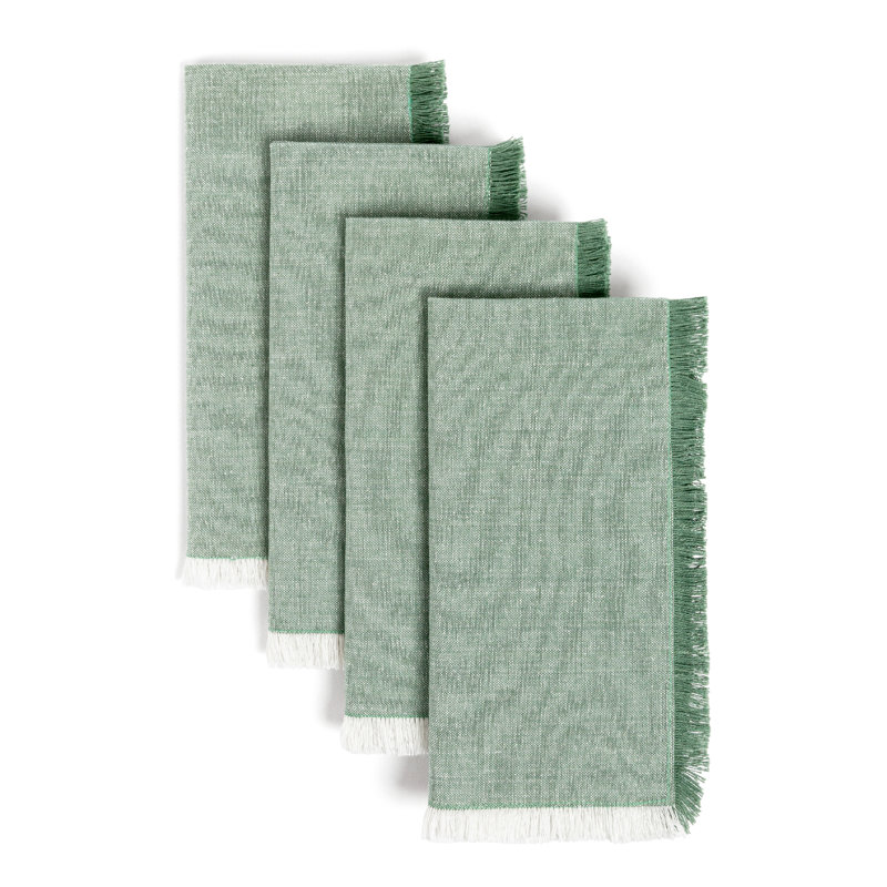 ensemble de 4 serviettes en chambray effilochées, Vert