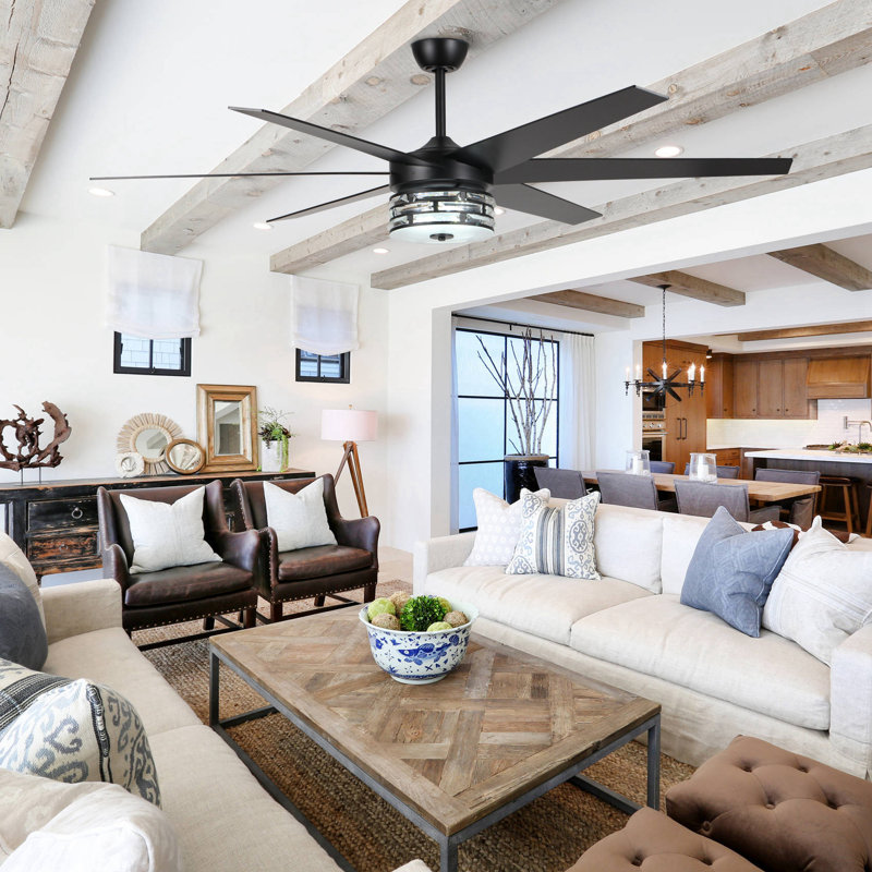 70" Hedon 6-Blade LED Crystal Large Ceiling Fan with Remote Control and Light Kit Included