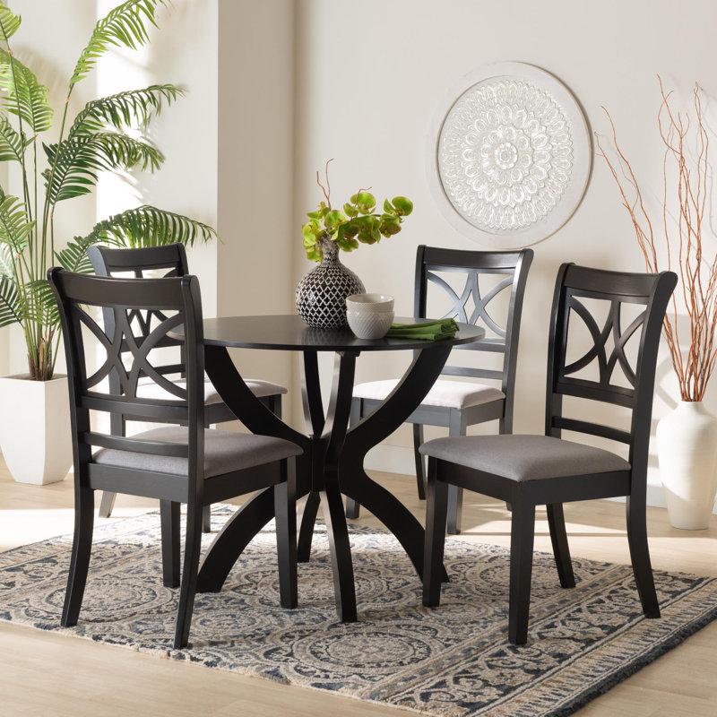 Juila 4 - Person Pedestal Dining Set, Gray/Dark Brown