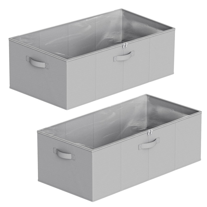 Paquet de 2, 2 bacs de rangement sous le lit, grands bacs de rangement sous le lit avec couvercles, gris, Gris