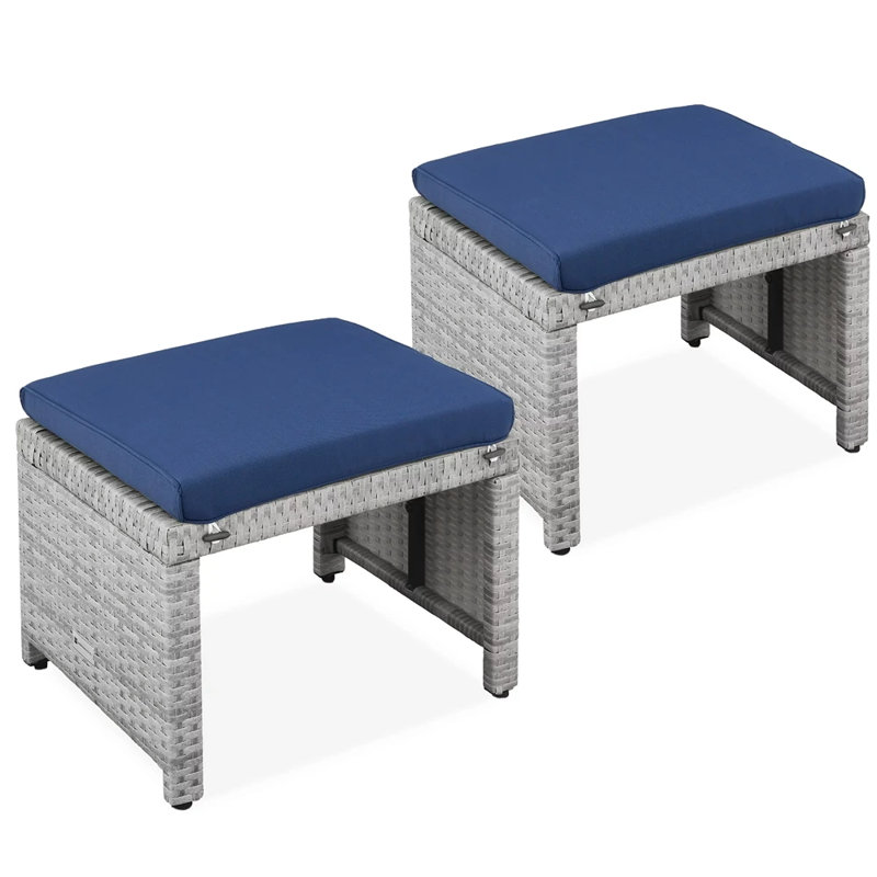 Livan Outdoor Ottoman, Gray, Navy