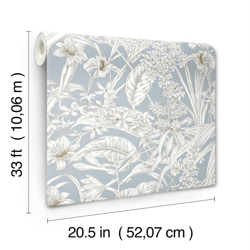 Conservatory Toile Vinyl Wallpaper Double Roll, Blue & Taupe