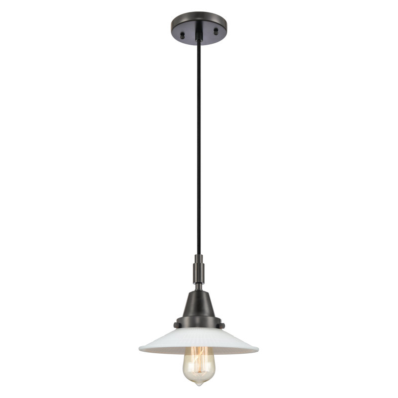 Downtown Urban - Halophane Caden - 1 mini-luminaire suspendu à cordon de 9 po - Finition chrome poli - Abat-jour halophane Caden blanc mat