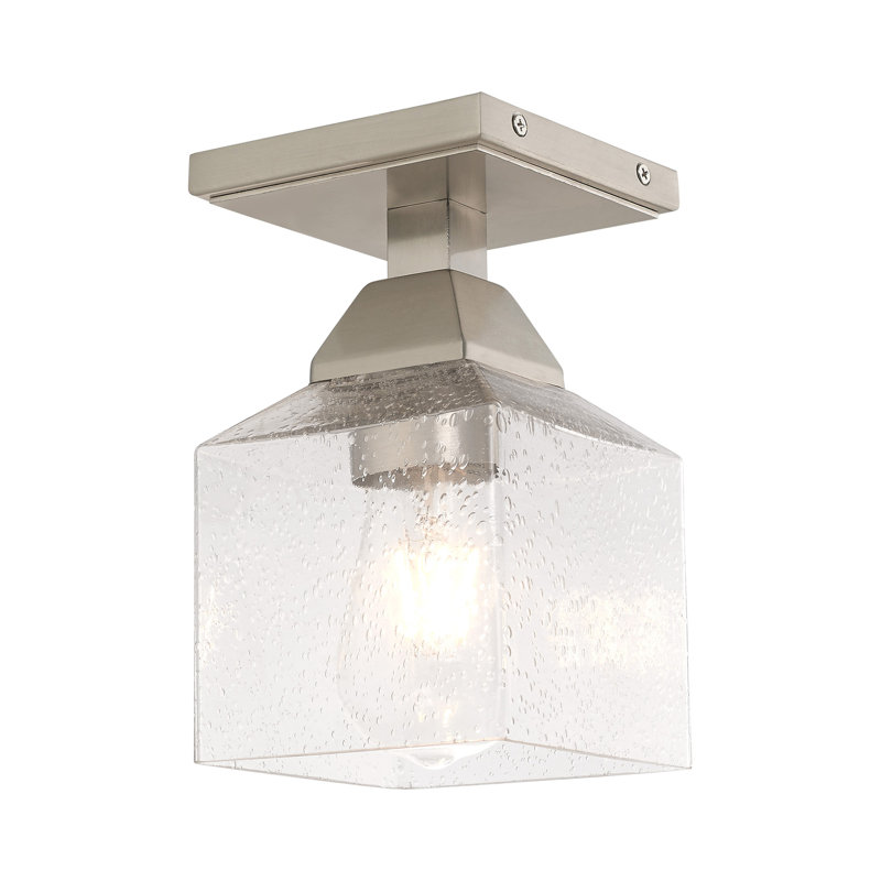 Billington Glass Semi Flush Mount, Clear Seeded, Brushed Nickel