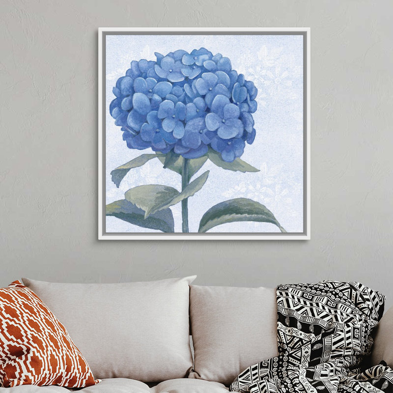 «Blue Hydrangea III», art mural sur toile, Toile avec cadre blanc, H 36 po x l 36 po x P 1,75 po