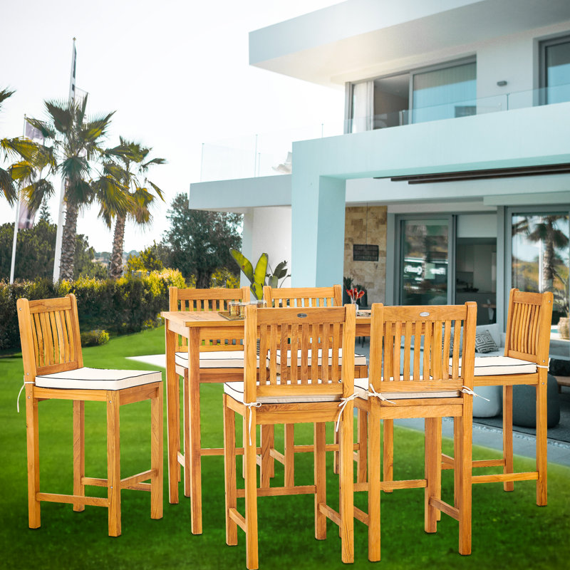 Outdoor 7 - Piece Teak Bistro Set with Cushions