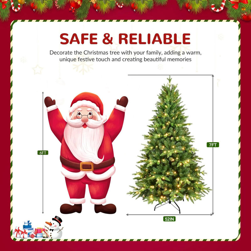 Pre-Lit PE/PVC Auto Open Christmas Tree, Warm White LED String Lights & Metal Stand, 7'