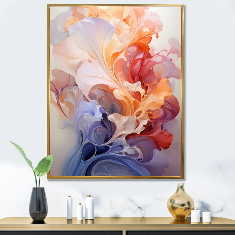 Convergence harmonique fractale orange gris sur toile, H 32 po x l 16 po x P 1 po, Cadre flottant doré