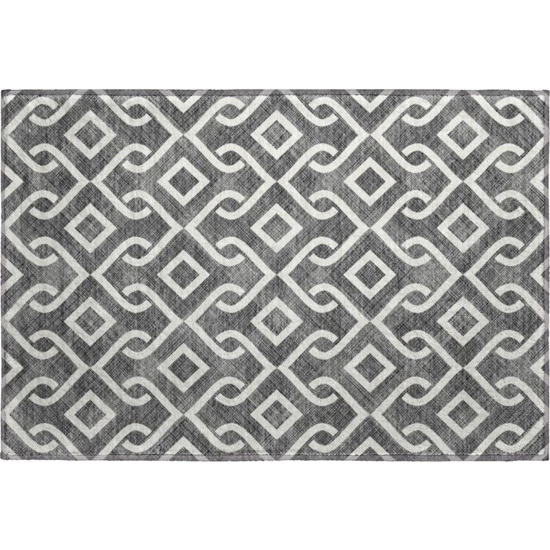 Premium Machine Washable Cerrito Black Rug, Rectangle 1'8" x 2'6"