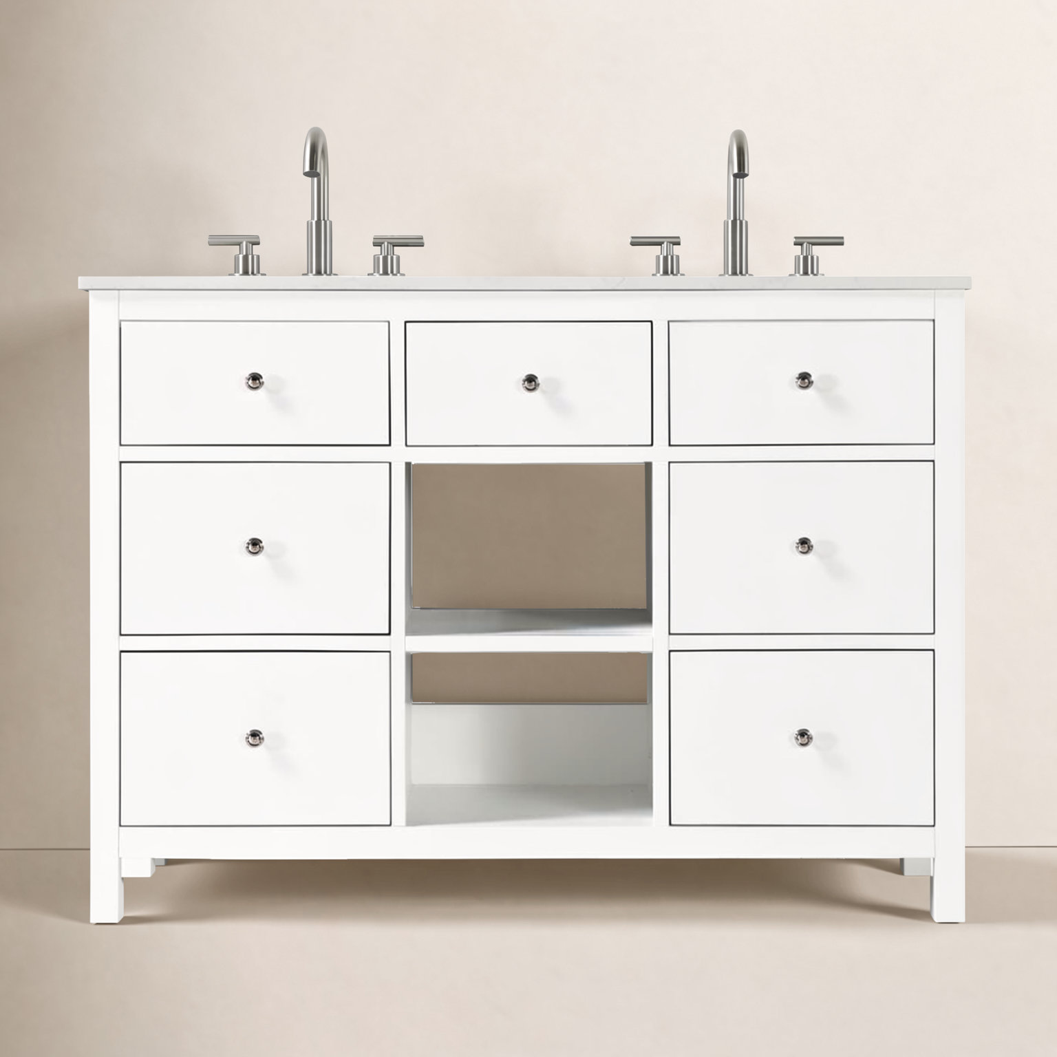 Double Bathroom Vanity, White/Chrome, 48"