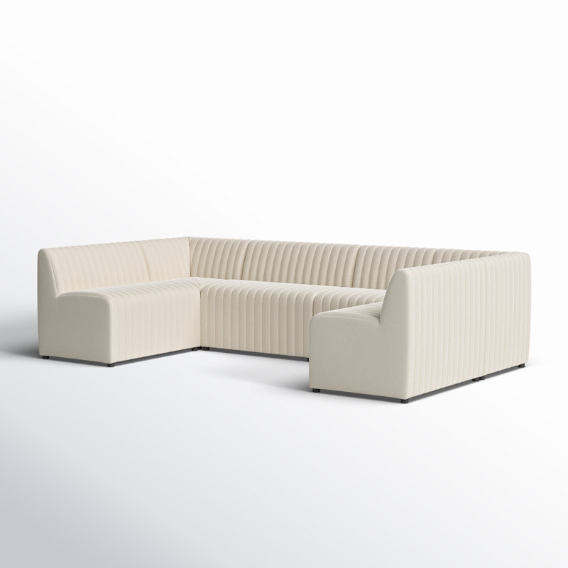 Grayson 106" Wide Symmetrical Modular Corner Sectional, Cream Polyester, 31.5" H X 119.5" W x 66.5" D