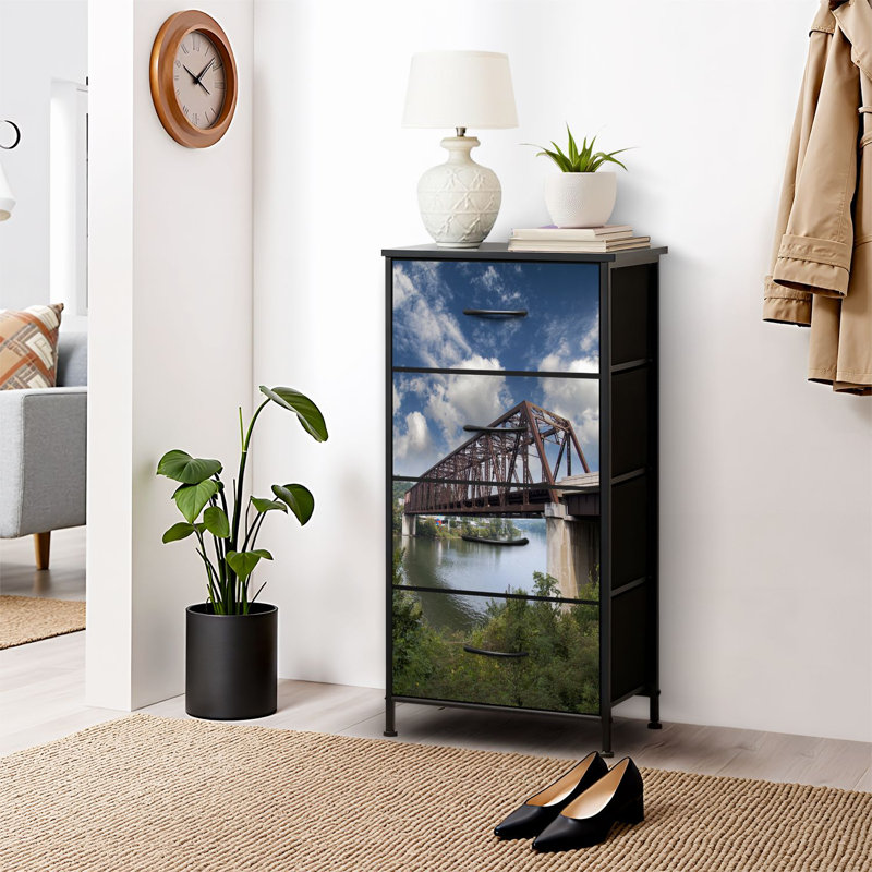 4 Drawer Dresser for Bedroom, Narrow Chest of Drawers, Wooden Top and Study Iron Frame 18"x37.5"-(WxH)