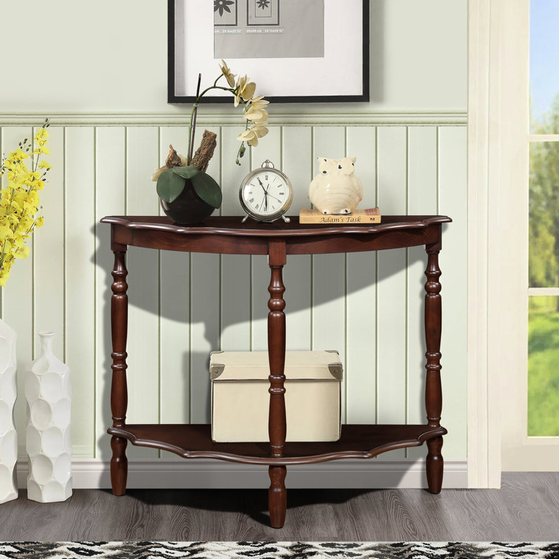 Console de 42 po avec plateau en bois massif, plateau en forme de nuage et tablette ouverte en demi-lune en bois