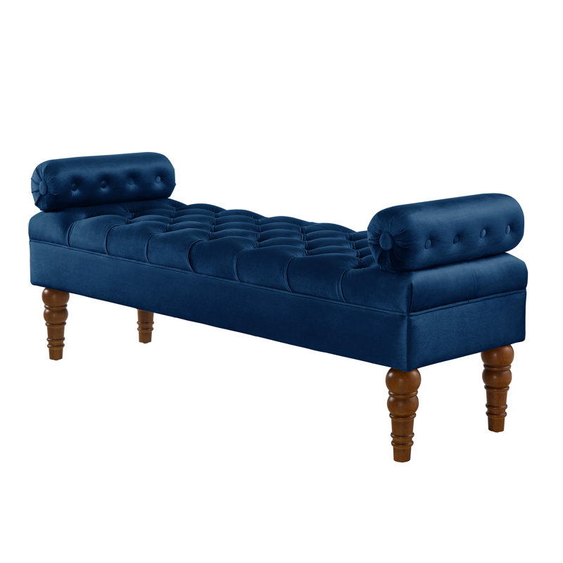 Siège de chambre à coucher - Tissu de fauteuil rembourré en velours bleu marine avec fabrication en bois, Marine