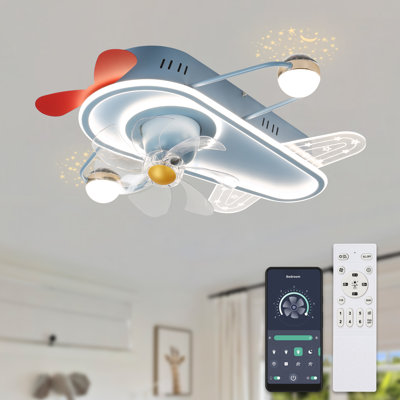 Ailiana 25.6'' Modern Airplane Inspired Flush Mount Smart Ceiling Fan with LED Lights and APP Control