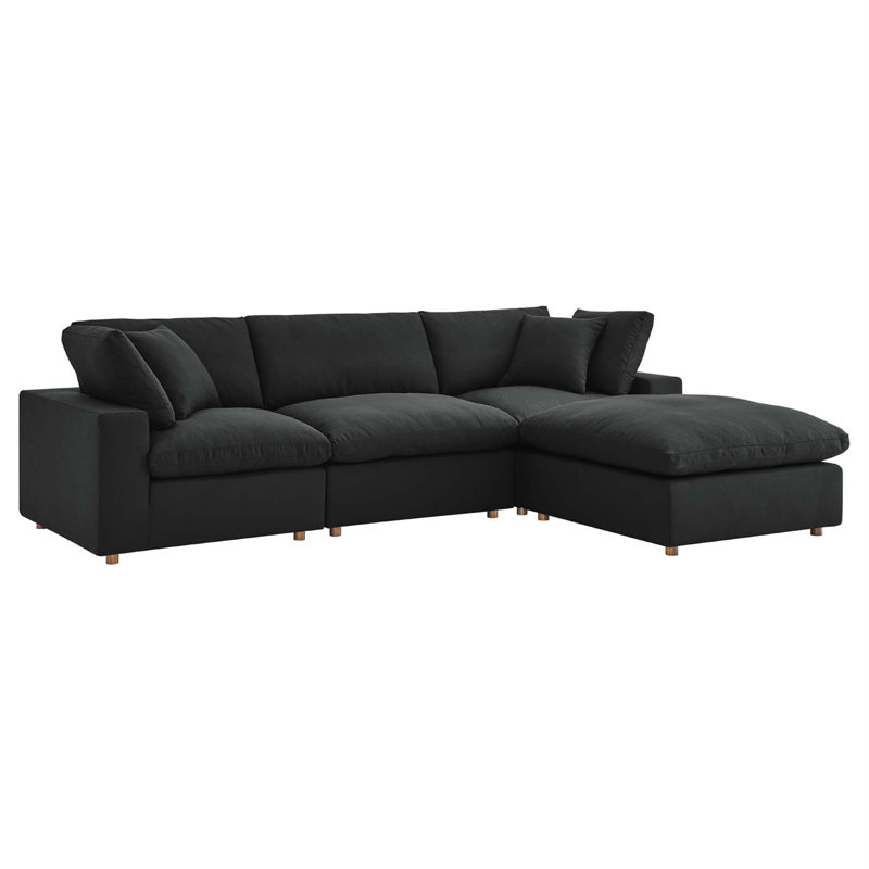 Commix Down Filled Overstuffed 4 Piece Sectional Sofa Set, Black Polyester Blend