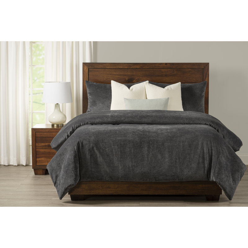 Padma Velvet Duvet Cover and Insert Set, Queen Duvet Cover/Insert, Iron Gray