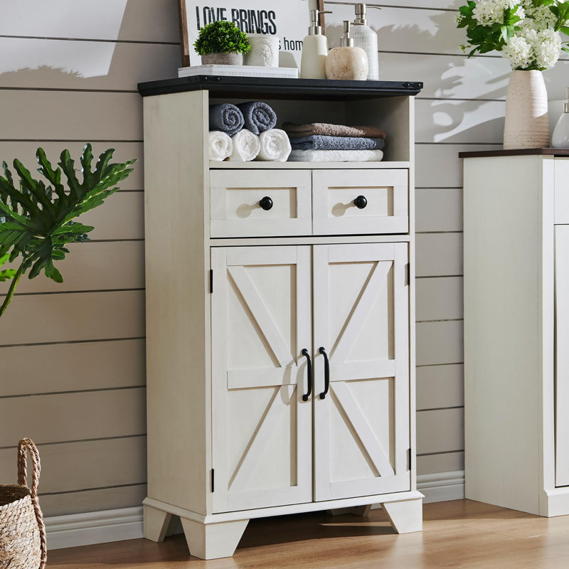 Armoire au sol pour salle de bain, Blanc / noir