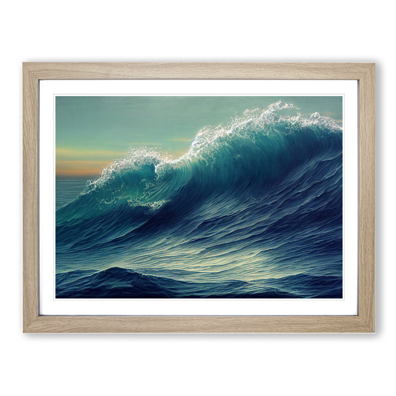 XH1022-7627X Sculptured Ocean Wave - Single Picture Frame Painting, 46cm H x 64cm W x 2cm D, Oak 