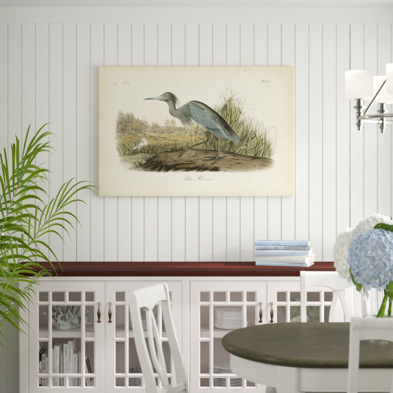 Audubons Blue Heron by James Audubon - Painting Print, 81cm H x 122cm W, Black Floater Framed