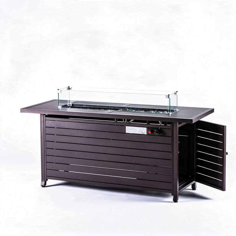  Table de foyer d'extérieur au propane 57 po avec couvercle et pare-vent 57 po, 50 000 BTU, Revêtement moka