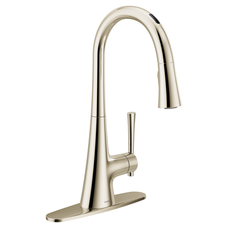 Robinet de cuisine à poignée simple Moen Kurv avec technologie Power Clean, Nickel poli, Commande vocale