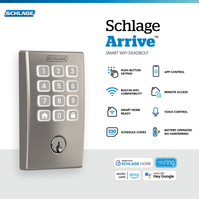 Arrive Smart Wifi Deadbolt With Century Trim, Satin Nickel