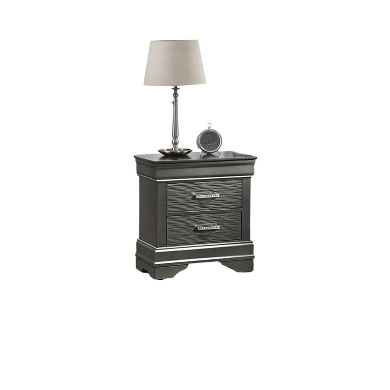 Table de chevet gris avec 2 tiroirs élégants et 2 tables de chevet en bois