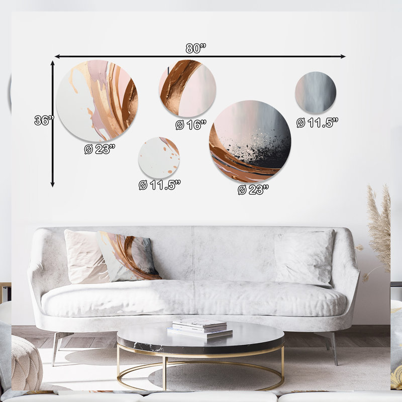Rosegold Half Circles Boho V - Modern Shapes Transitional Metal Wall Décor