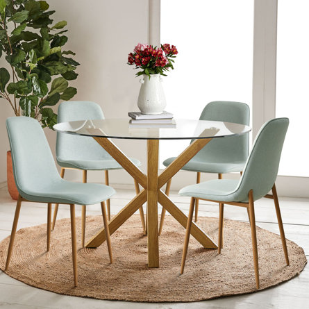 Folmar 4 - Person Dining Table Sets With 39'' Round Table & 4 Upholstered Fabric Chairs
