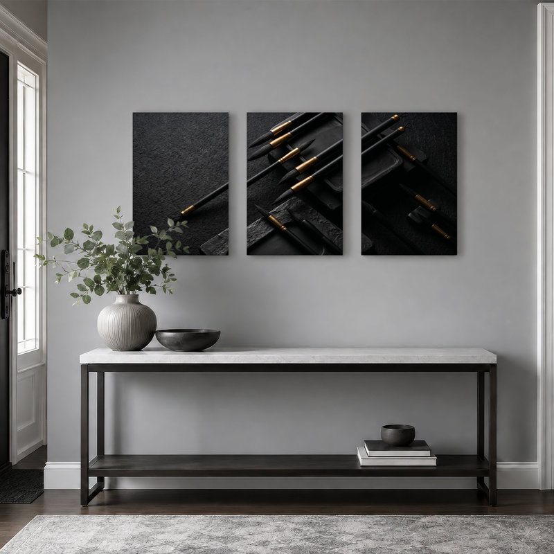 «Black Calligraphy Brushes», ensemble de 3 toiles, H 24 po x l 16 po x 3 pièces