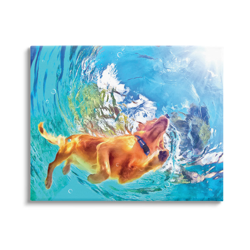 Stupell Industries, chien nageant sous l'eau, art mural par Masey St. Studios, H 16 po x l 20 po x P 1,5 po