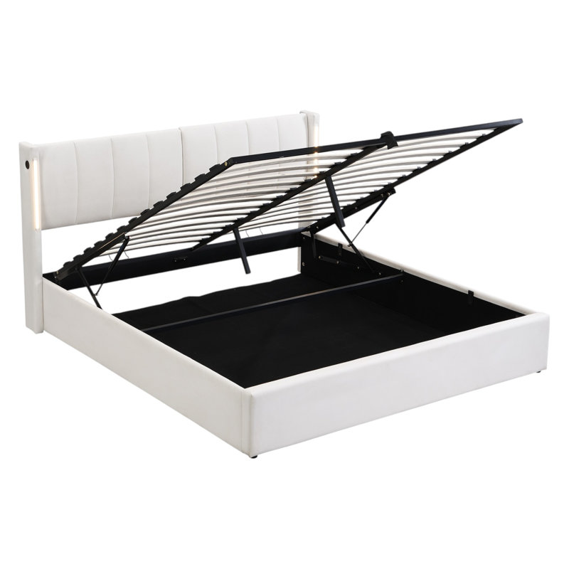 Donan Upholstered Ottoman Storage Bed, Double (4'6), White