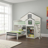 Robin Twin Size Loft Bed, House Design, Built In Bookshelf, White Grey