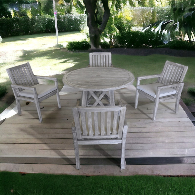 Seybert Courtyard Surf Side 5 Piece Teak Dining Set with Cushions