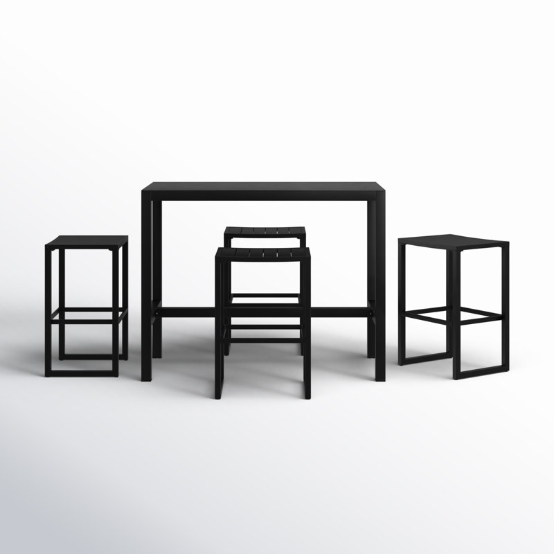 Armando Patio Dining Set with Rectangular Table, Black, 4
