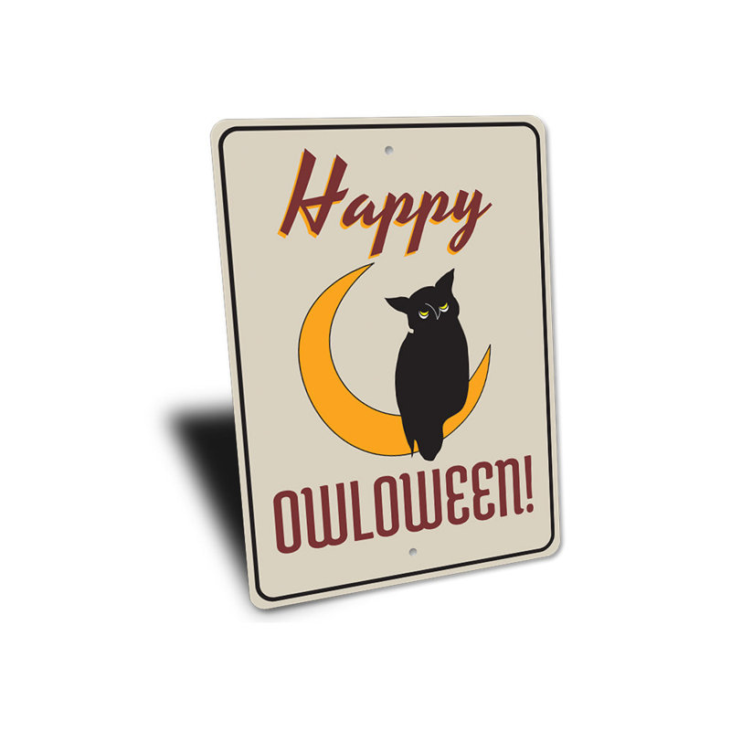 Panneau «Happy Owloween» en aluminium, H 18 po x l 12 po x P 0,06 po