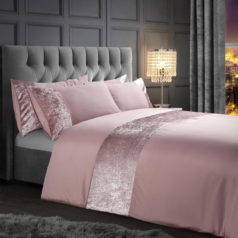 Peach Soft Touch Velvet Panel Duvet Set, 230 x 220 cm